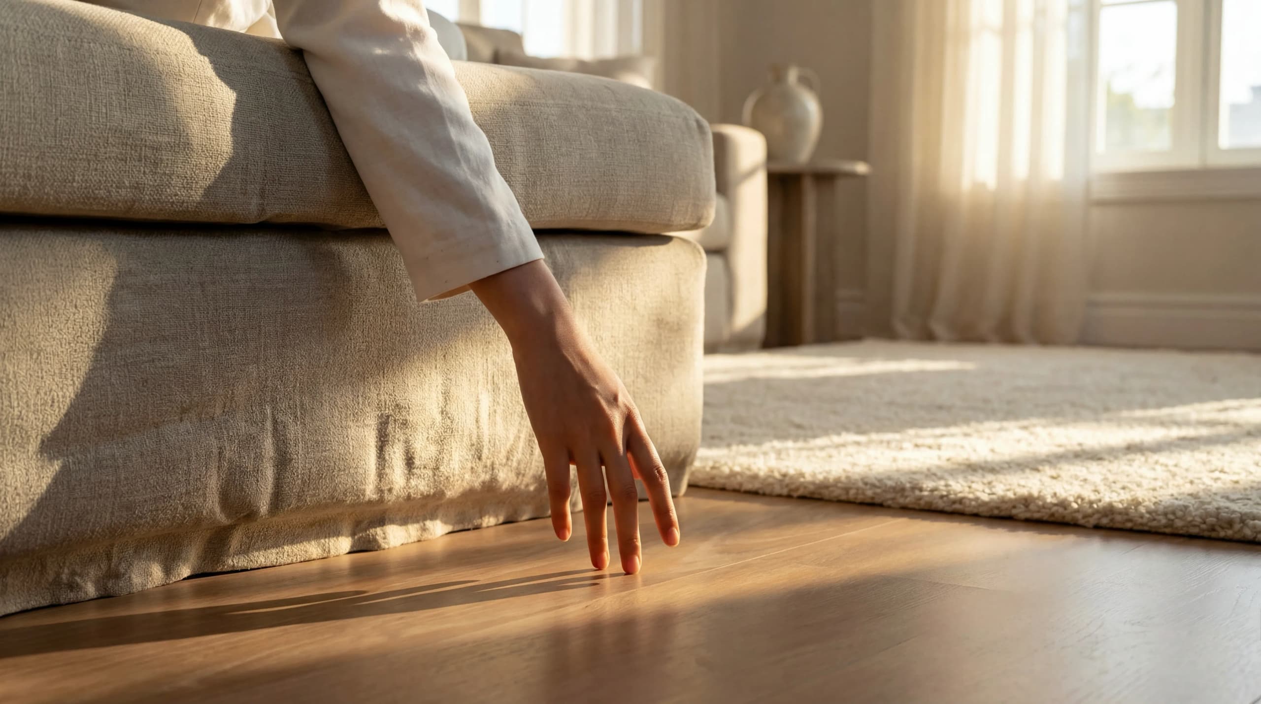 hand-touches-parquet-floor